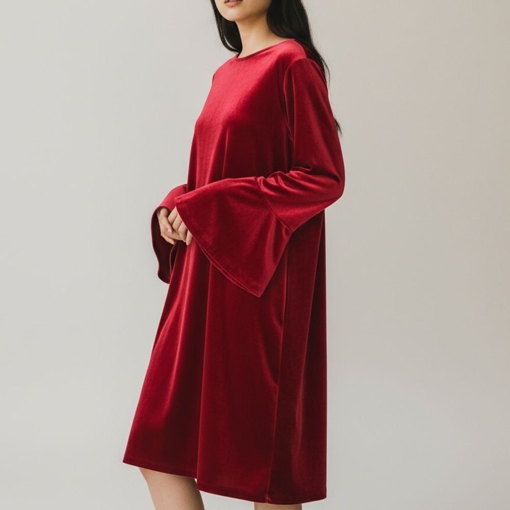 Imnyc Isaac Mizrahi Burgundy Velvet Dress With Trumpet Sleeves in Size XL